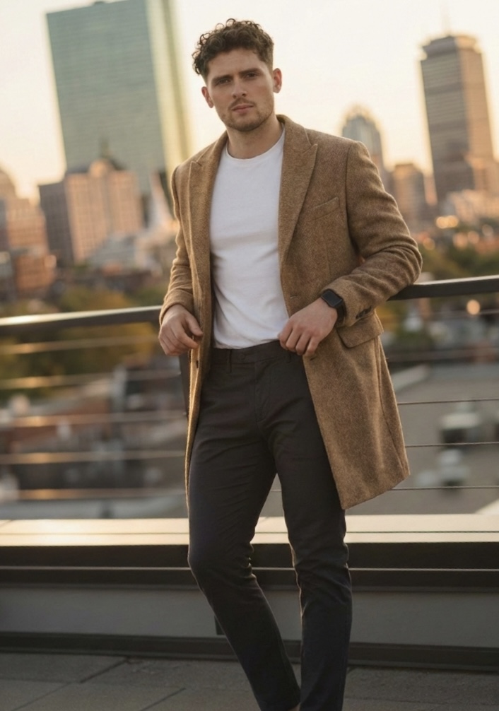Drew Blaise on a rooftop at golden hour